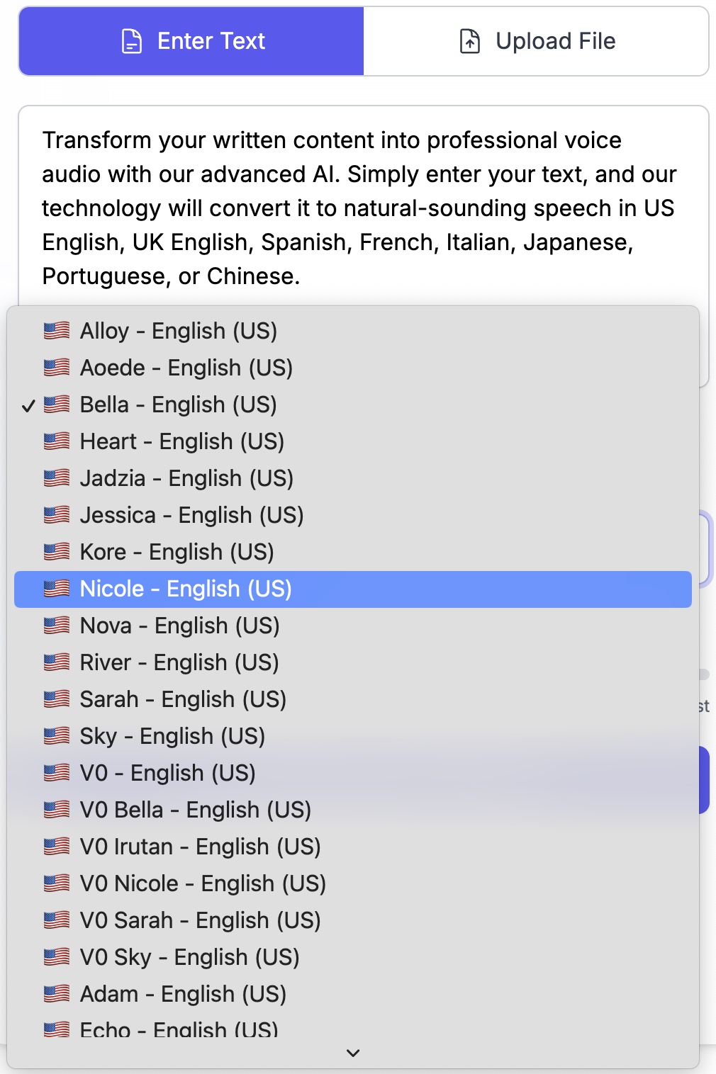 Step 2: Select Language and Voice